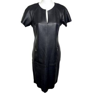 ETCETERA Soiree Leather V-neck Dress Two-Tone Black Brown Sz 4 EUC